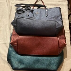 Coach Women's Tote Bag Trio - Green, Blue, Burgundy